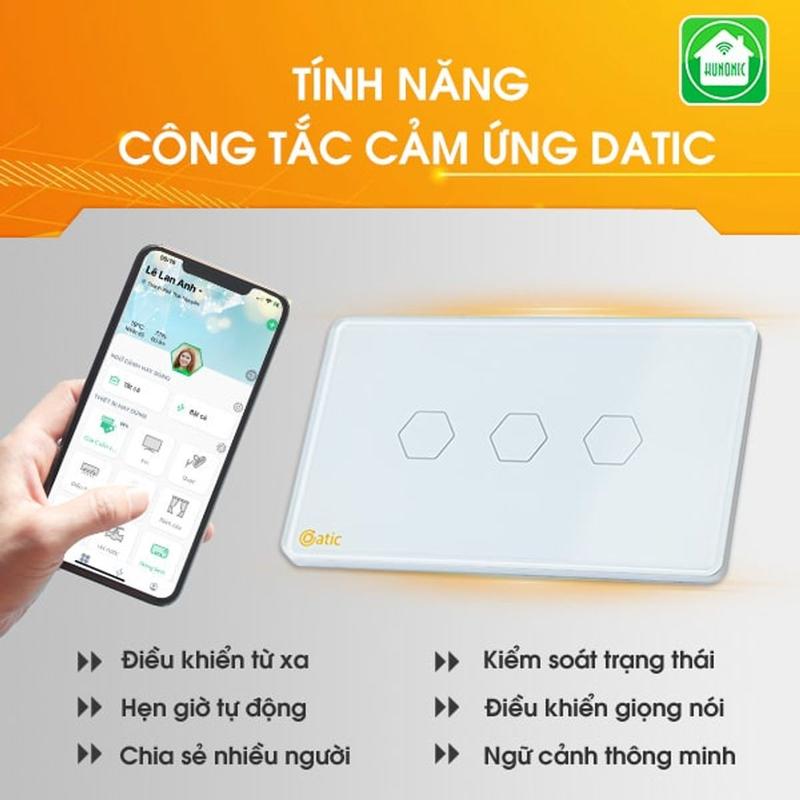 Công Tắc Hunonic Datic Wifi 3 nút Điều Khiển Qua điện thȯại - Sử Dụng Dễ Dàng! remote  smartkey 4