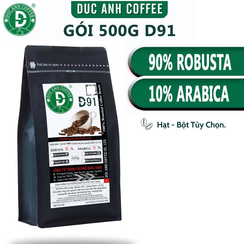 Gói 500g Cà Phê D91 90% robusta + 10% arabica DUC ANH COFFEE - Rang mộc nguyên chất dùng pha phin pha máy coldbrew hoặc nguyên hạt Cafe