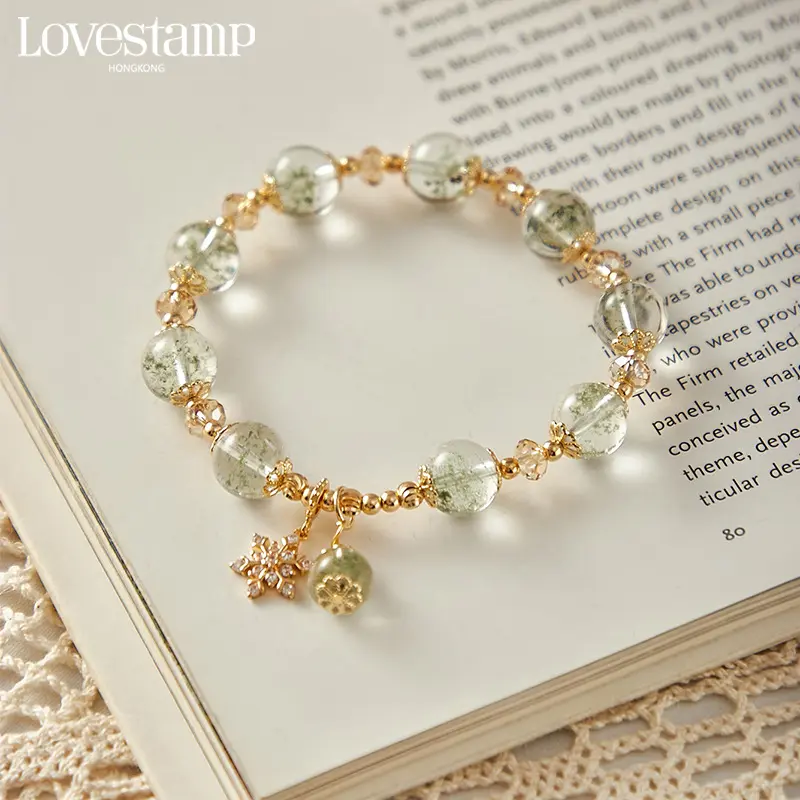 Ice Transparent Starry Green Phantom Quartz Bracelet Women's Snowflake Accessories  diy Natural Crystal Bracelet VSL742