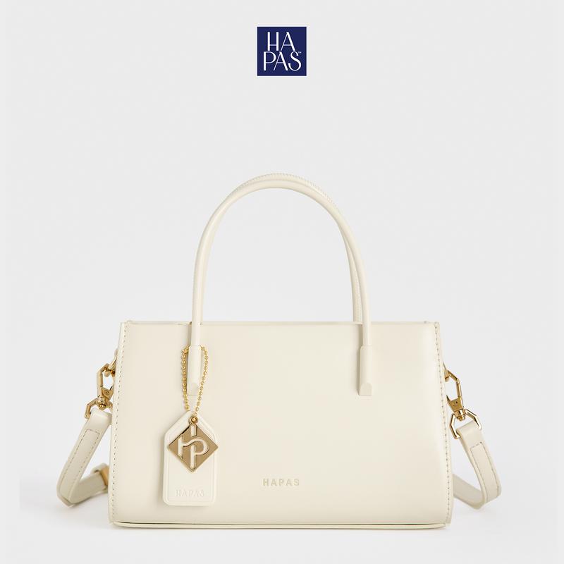 Túi Xách Nữ HAPAS Chính Hãng La Muse Phủ Màu Tag Vuông Quai Xách Đeo Chéo Sang Trọng Size 21 Màu Trắng - TXT221226 Bag Lady Nhung Da