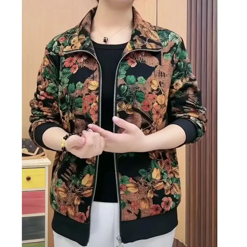 Áo Khoác Cho Mẹ TRUNG NIÊN, Quần Áo Mùa Thu Cho Nữ, Bó Sát, Phong Cách Hàn Quốc, Thường Ngày, Thanh Lịch, In Hình Hoang Dã, Áo Cardigan Thanh Lịch, Thích Hợp Cho Phụ Nữ 6