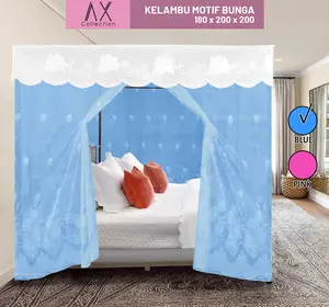 Kelambu Tidur Persegi Motif Bunga Weoliny Dengan Poni Cantik (180x200x200) Axcoll kelambu  anti