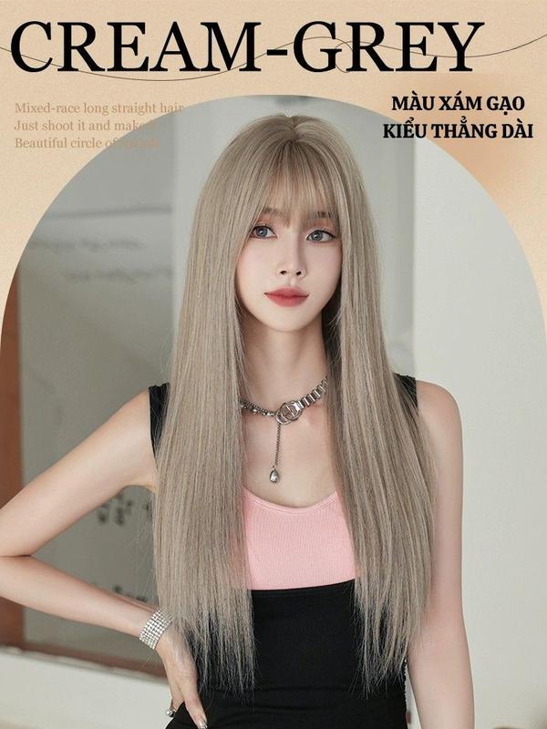 Tóc giả nữ Nguyên đầu thẳng dài S07TN29 sợi tơ cao cấp TẶNG LƯỚI TRÙM Tóc giả nguyên đầu nữ Tóc cả đầu nữ thẳng dài