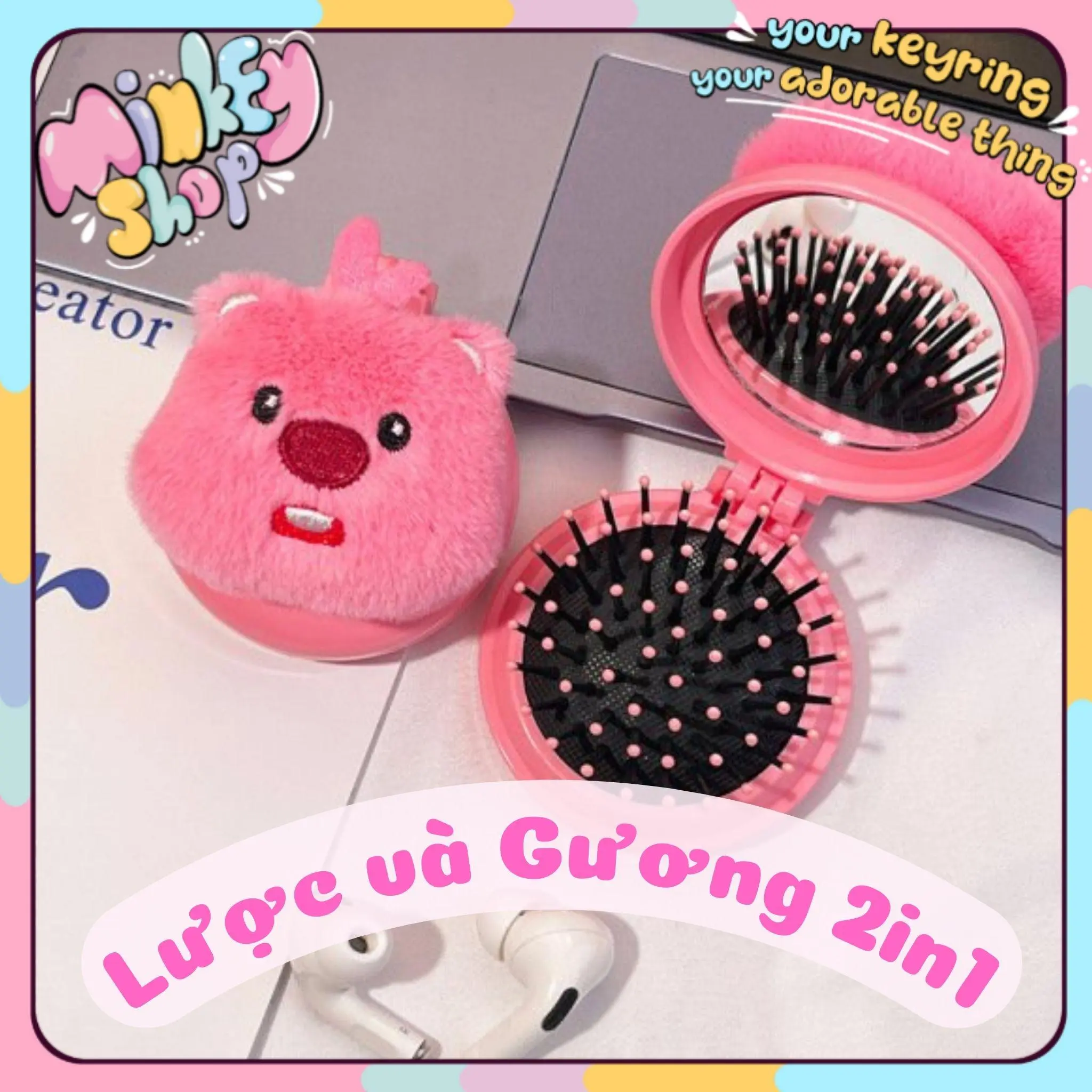 Gương Kèm Lược Gấp Gọn Dễ Thương Hình Loopy -Minkey