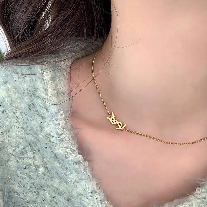 Vòng Cổ Thép Titan Mới Không Phai Màu Cho Nữ Vòng Cổ Chữ Cái Cao Cấp Thiết Kế Đặc Biệt Dây Chuyền Xương Đòn Đôi Đơn Giản Thanh Lịch