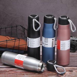 กระบอกน้ำ มีเชือกจับ สแตนเลส เกรด304 ไม่เป็นสนิม เก็บอุณหภูมิ ร้อน-เย็น กระติกน้ำสูญญากาศ(500ml)