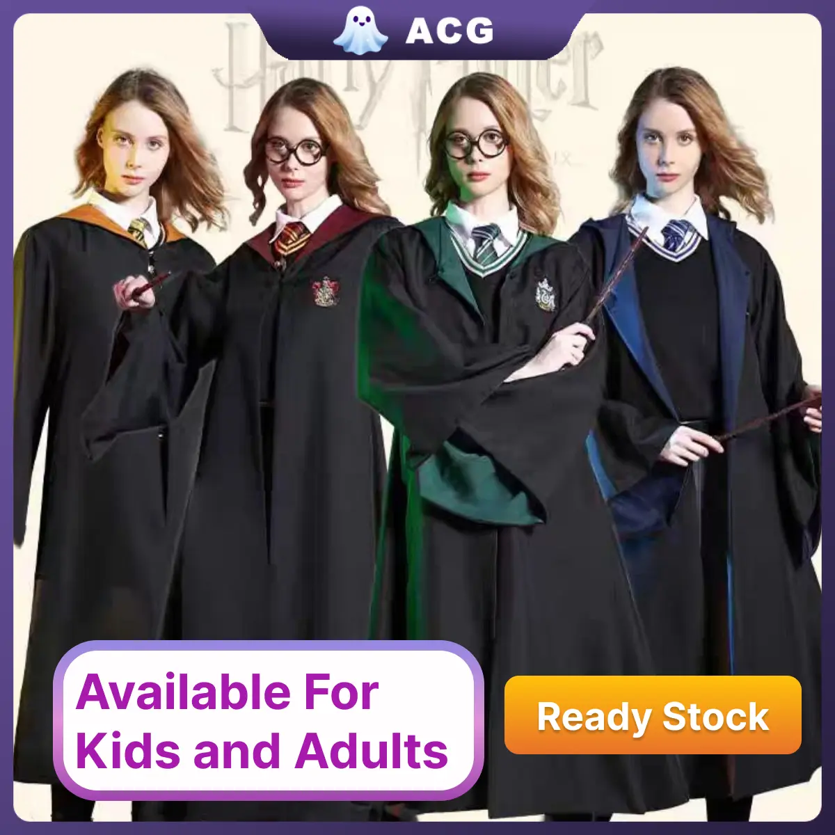 Harry potter Magic Wizard Robe Costume Cosplay for Kids and Adult Slytherin Ravenclaw Hufflepuff Gryffindor Book Character