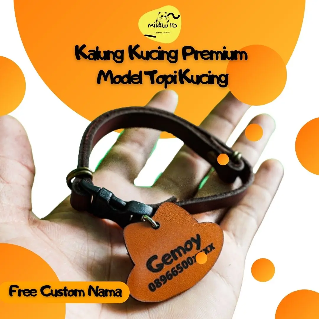 Miiaw ID Kalung Kucing Premium Kulit Asli Custom Nama