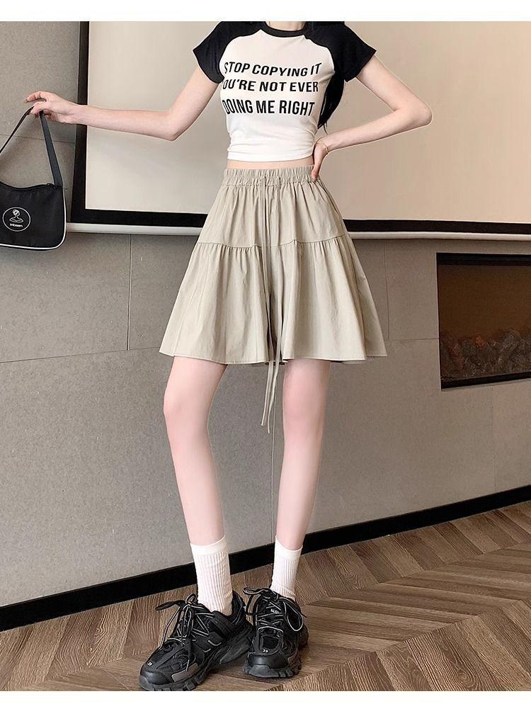 Product Introduction of [2380 People Collection] Idle Style Ice Silk Quick-Drying Wide Leg Culottes Shorts Women's Summer Thin plus Size Casual Shorts Pantskirt 11