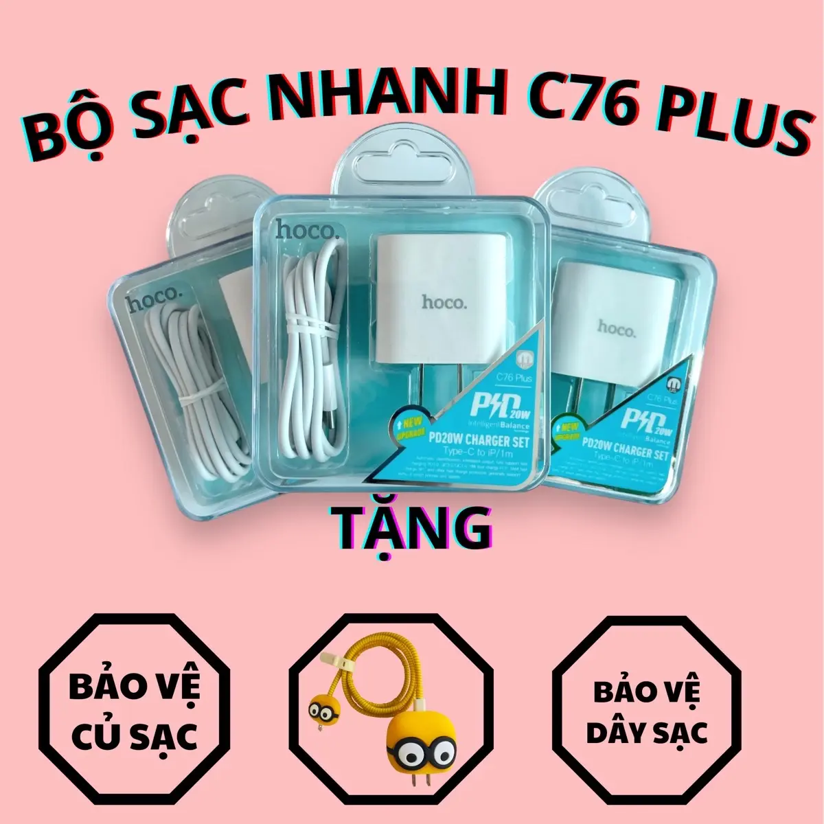 [BẢO HÀNH 12 THÁNG] BỘ SẠC NHANH 20W HOCO C76 PLUS TYPE-C TO LIGHTNING PD20w HỖ TRỢ SẠC NHANH CHO IPHONE ,ipad,14,13,12,11,X -KHI MUA BỘ SẠC C76PLUS SẼ ĐƯỢC TẶNG KÈM BỘ PHỤ KIỆN BẢO VỆ CỦ SẠC VÀ CÁP SẠC. Kem