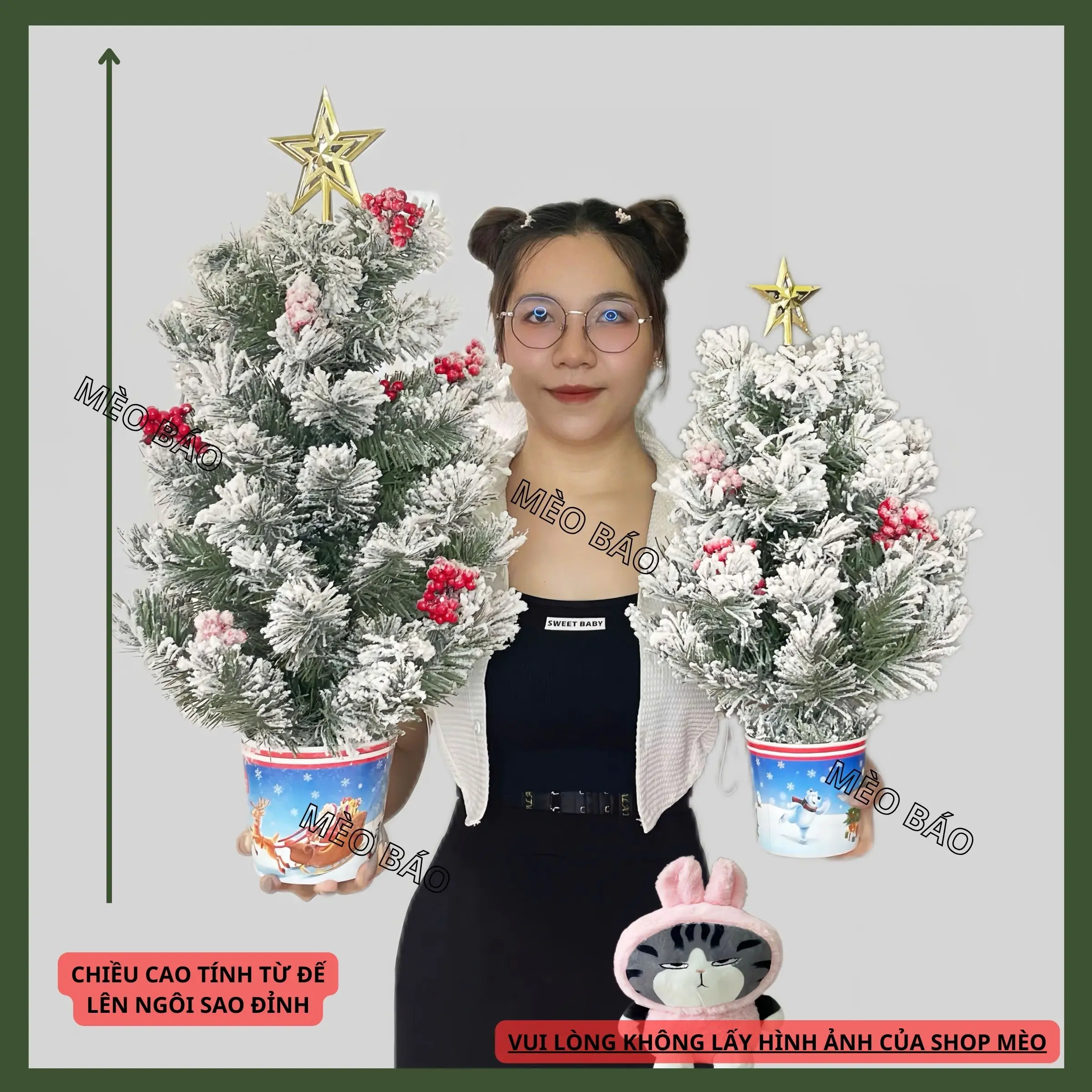 Cây thông noel phủ tuyết mini để bàn 40cm, 60cm trang trí giáng sinh, nhà cửa, bàn làm việc ( lưu ý phủ tuyết sẽ có rụng tuyết)