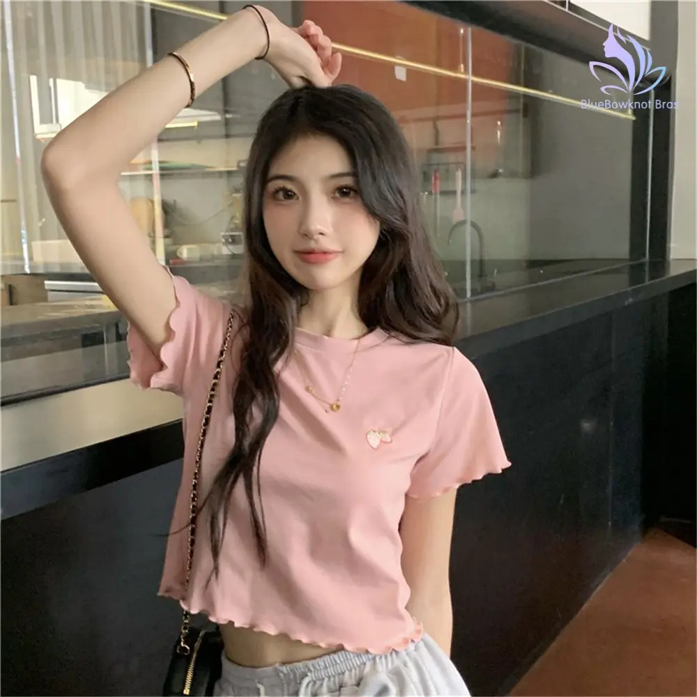 Áo Phông, Ngọt Ngào, Dành Cho Phụ Nữ, Hàng Mới Về Mùa Hè, Thiết Kế Tươi Mới, Dễ Phối Đồ Hàng Ngày, Kiểu Dáng Ngắn, Thích Hợp Cho Học Sinh Nữ, Áo Hở Eo Ngắn Tay Hợp Xu hướng