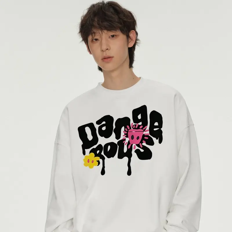 Lives - Áo Sweater Nỉ Bông Nam Nữ Trơn Form Rộng Cotton Unisex, Áo Khoác Hoodie Oversize Trend Thu Đông -Flower Slime 3