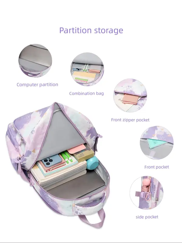 Fashionable Large Capacity Multi-compartment Backpack & Lunch Bag & Pencil Case Set, Trendy Backpack Set for Women & Girls, Casual Versatile High-quality Daily Commuting Bag Set 2