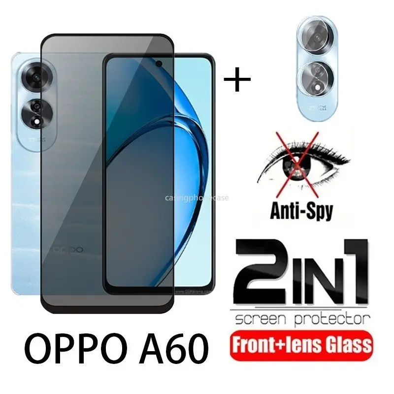 Bảo vệ màn hình máy ảnh 2 trong 1 cho OPPO A60 oppo a60 2024, nắp đầy đủ, chống nhìn trộm, quyền riêng tư, kính cường lực, Màng Bảo Vệ Ống Kính mặt trước, siêu mỏng, trong suốt, chống xước