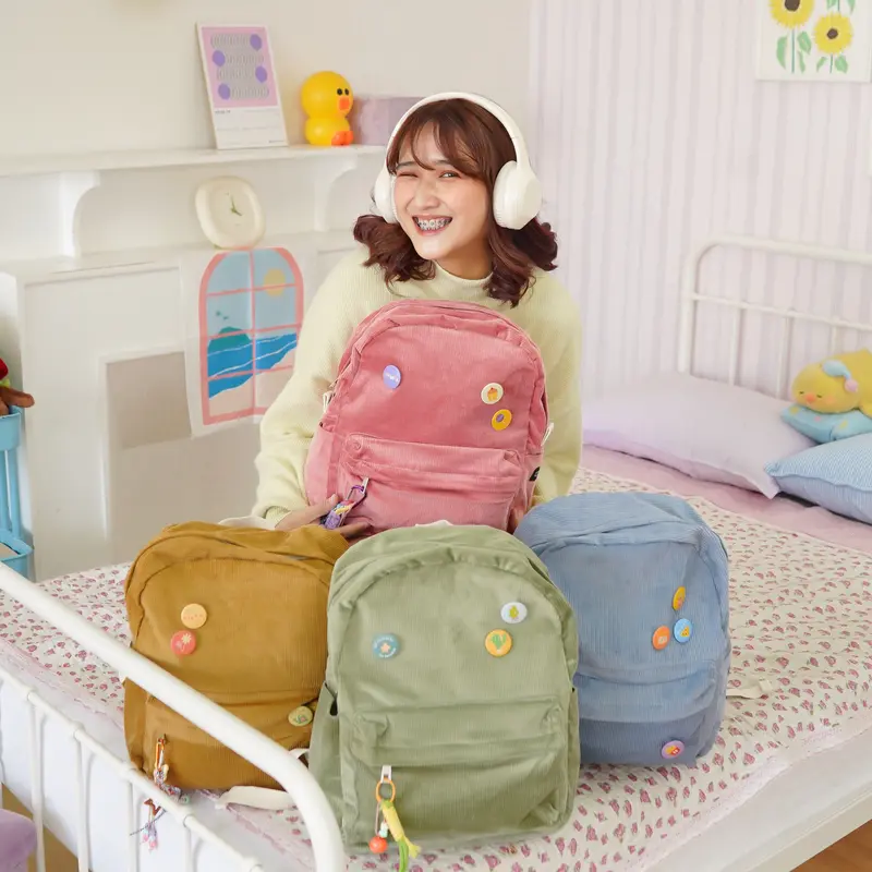 Himeku OOGIE MEDIUM Corduroy Backpack - Tas Sekolah Kuliah Kerja Sedang - Tas Laptop - Ransel Corduroy Pria Wanita 4