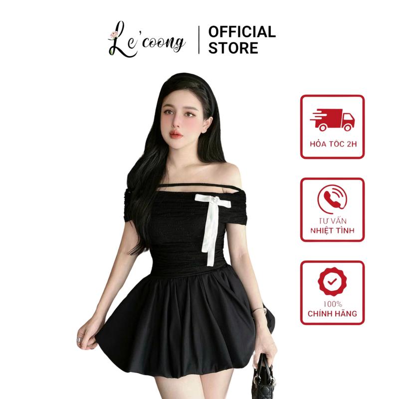 Áo Trễ Vai Dáng Ngắn Phối Tag Nơ LECOONG A2 CV2 Chân Váy Đẹp Dáng Bí