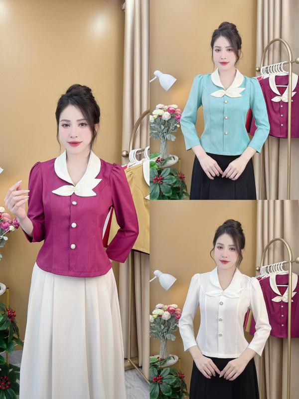 Áo sơ mi PEPLUM mã A35 DÀI TAY phối cổ 3 lá siêu xinh áo peplum
