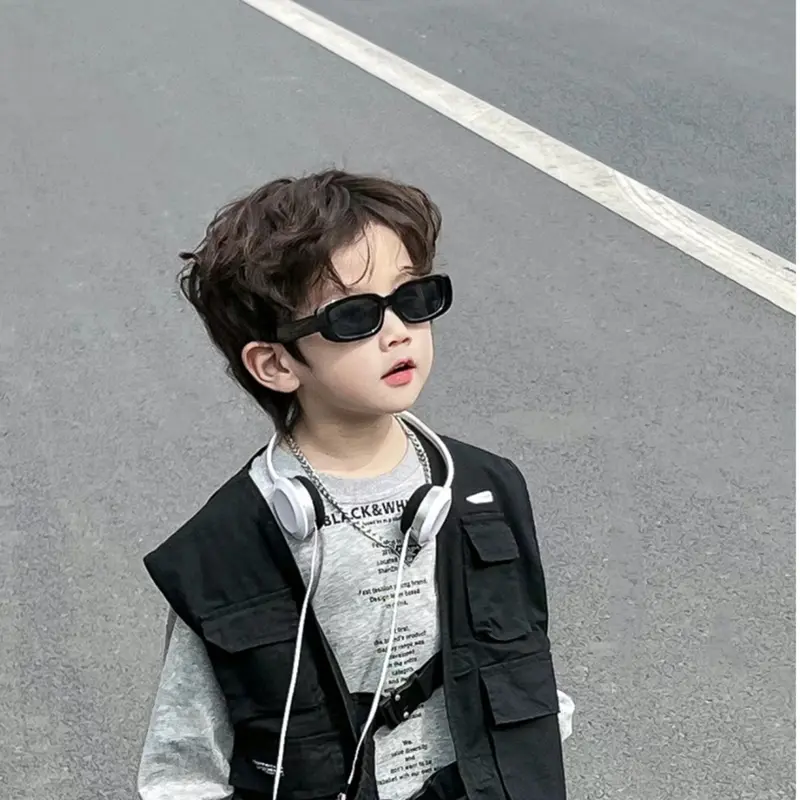 Kính râm trẻ em, phong cách Hàn Quốc, dành cho bé trai và bé gái, kính râm ngoài trời, tấm che nắng thời trang 0