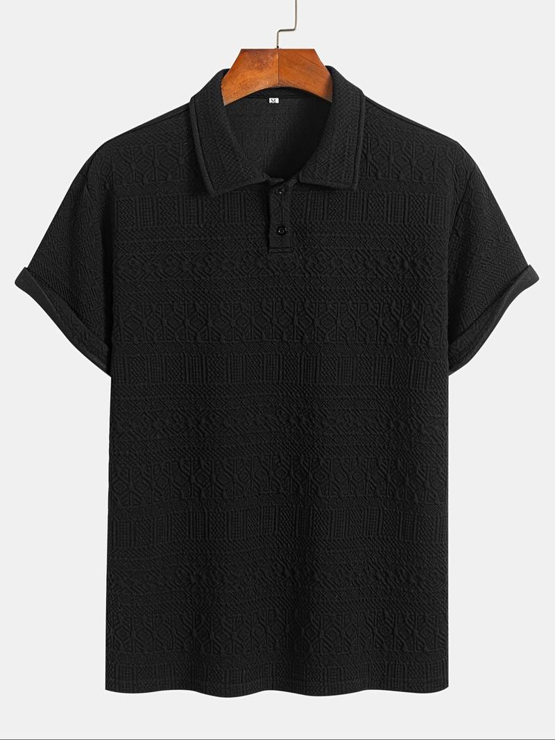 Product Introduction of Men's Jacquard Polo Shirt & Shorts Set, Regular Fit Casual Short Sleeve Collared Top & Drawstring Waist Shorts, Summer Clothes Set for Men 7