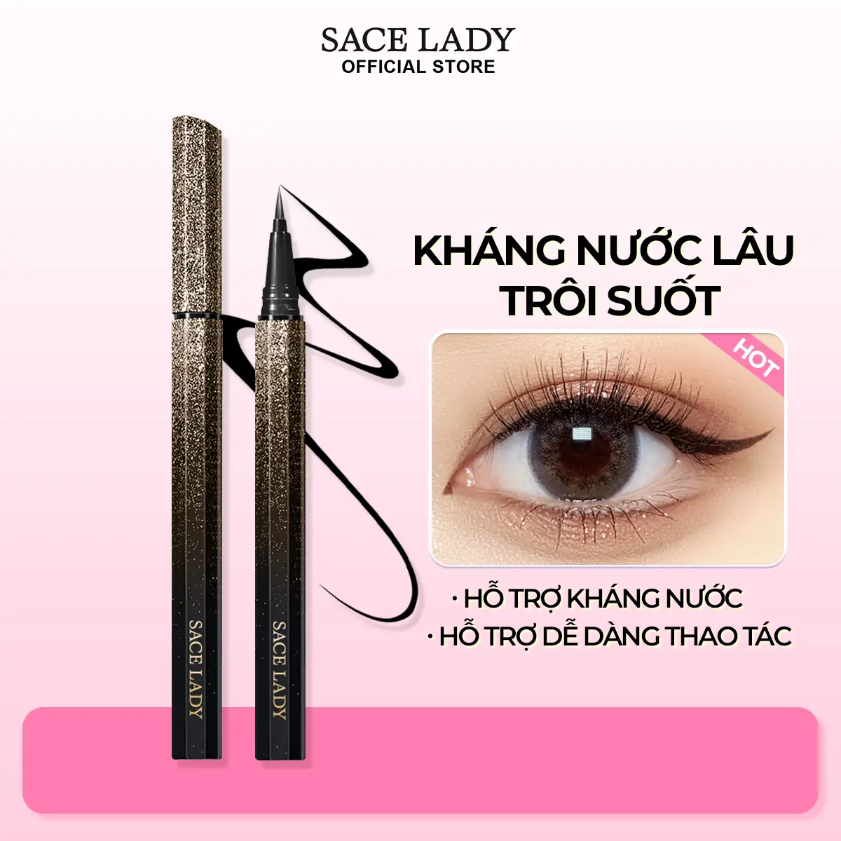 [COD] Bút Kẻ Mắt SACE LADY Khô Nhanh Chống Nước Chống Nhòe Mực Đen 0.7g