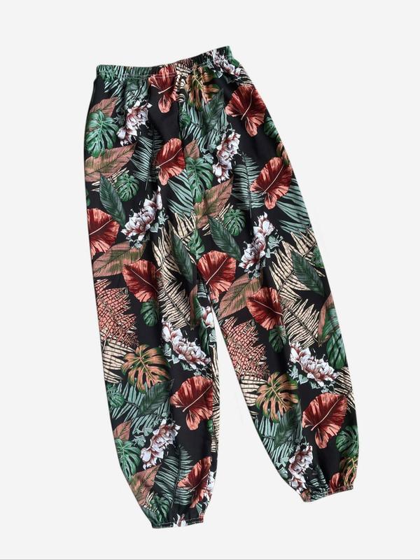 Women's Plants Print Elastic Waist Harem Pants, Fashion Casual Printed Trousers For Women, Ladies Bottoms For Summer, Comfort PJ Clothing for Homewear 3