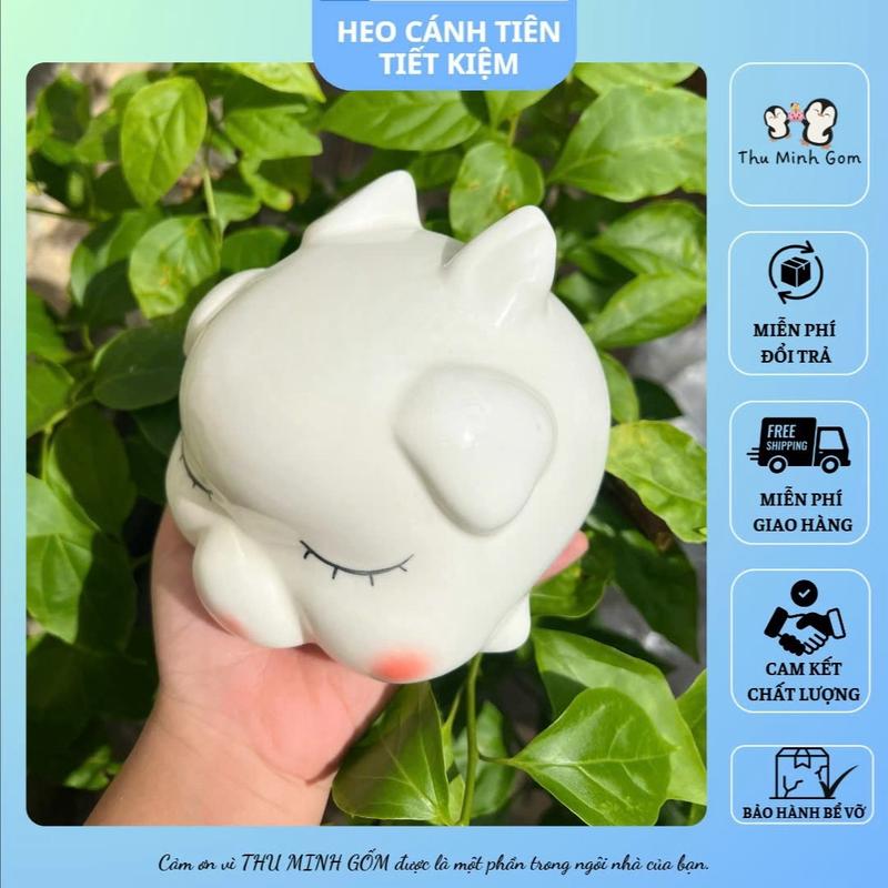 [ lỗ dẹt + lỗ tròn ] Lợn cánh tiên sứ mini tiết kiệm cao cấp Bát Tràng/ heo cánh tiên tiết kiệm/ ống heo tiết kiệm/ heo đất tiết kiệm