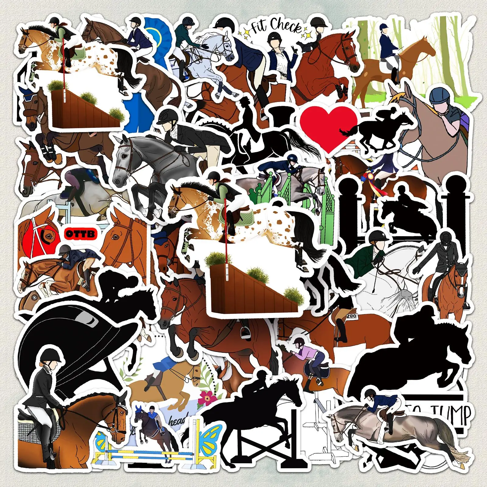 Cartoon Horse Riding Pattern Sticker, 50pcs Self Adhesive Decor Paper, Decor Sticker for Gift Greeting Card Water Bottle Laptop Phone