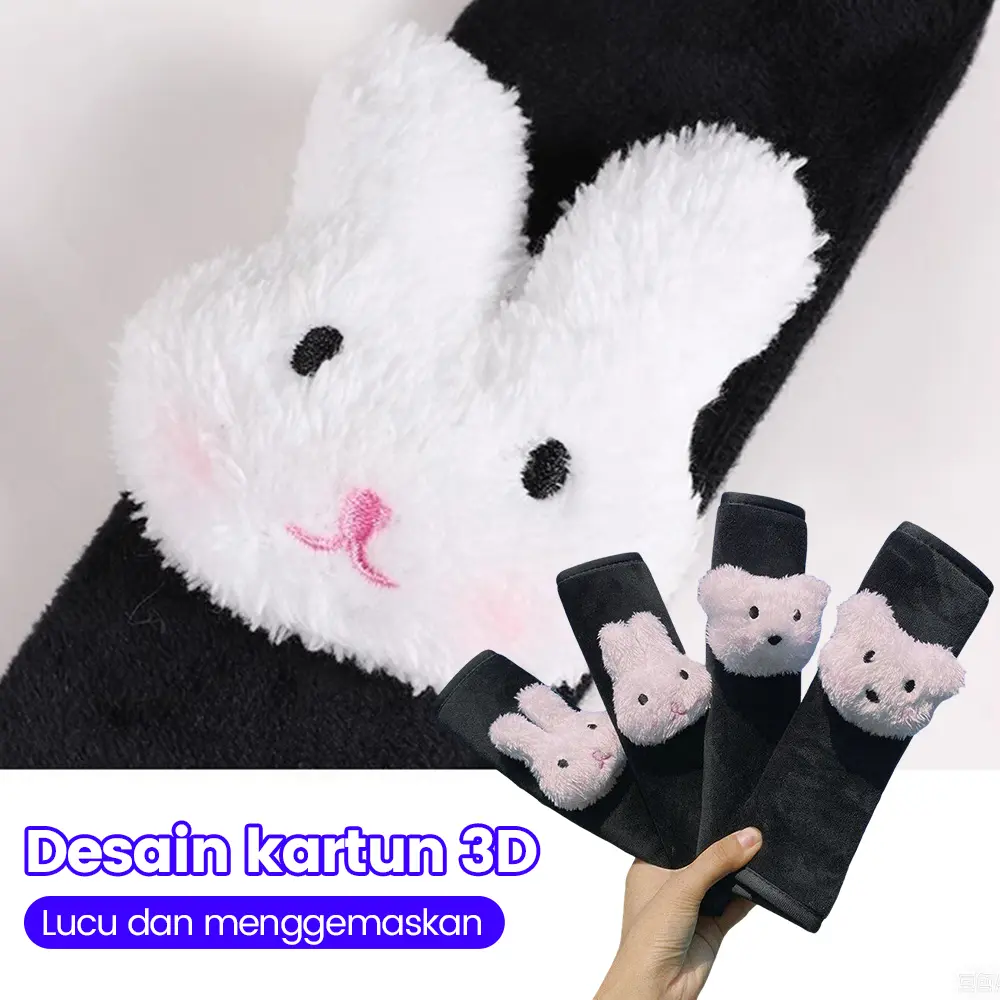 Pelindung Sabuk Pengaman Anak Karim - Bantalan Anti Slip Berkarakter Kelinci & Awan, Penutup Sabuk Pengaman yang Nyaman dan Aman untuk Bayi, Balita, dan Perjalanan Jauh, Mencegah Lecet dan Iritasi Kulit.