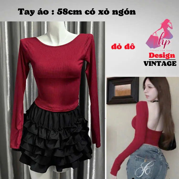 Áo thun dài tay hở lưng ôm body, áo kiểu nữ màu đen trắng co giãn hàn quốc sang chảnh thu đông đi chơi tôn dáng G963 Jean Women Top 6