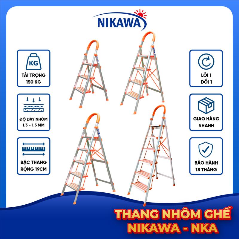 Thang nhôm ghế chữ A có tay vịn xếp gọn đa năng NIKAWA NKA chiều cao 0,75-1,46m bảo hành chính hãng 18 tháng