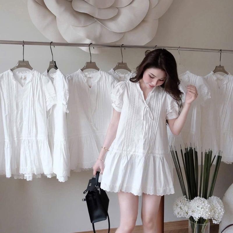 [Tặng Kèm Quần]Váy Babydoll dây buộc tay phồng nữ tính dành cho nàng 1