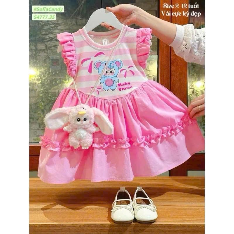 VÁY bé gái sắc Hồng hoạ tiết BaByThree hót hít đuôi cá bèo Size 10-30kg, đầm xinh cho bé gái
