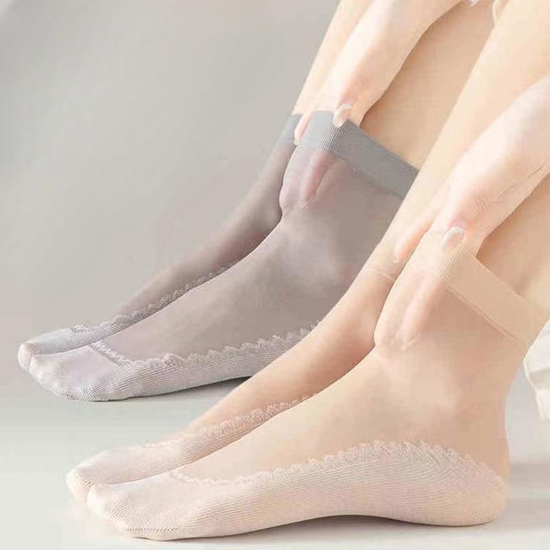 Thin Cotton Bottom Non-slip Stockings for Women Anti-snagging Durable Summer Transparent Crystal Short Socks 1