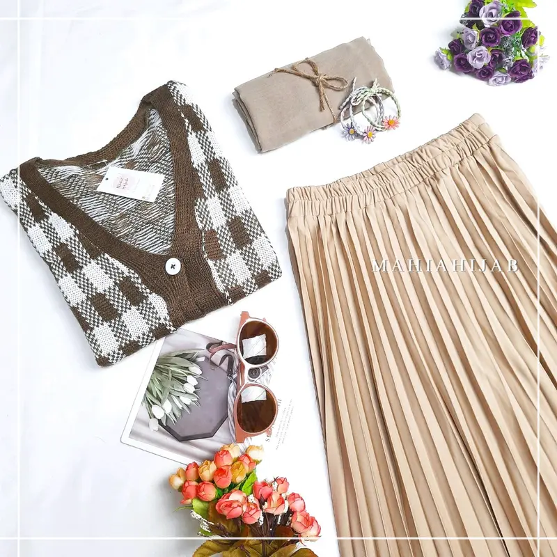 4in1 Setelan lengkap Yeji Cardi ( Cardi + Rok + Hijab ) Outfit Rajut Korean Style 1