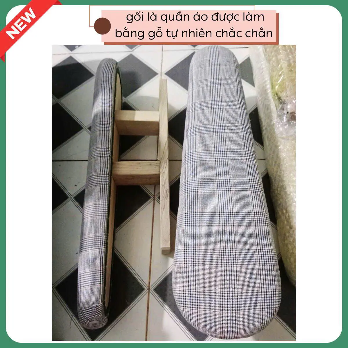 Cầu là quần áo gỗ tự nhiên chắc chắn-Kích thước 13x18x60cm-Ngựa ủi đồ màu vải bọc ngẫu nhiên
