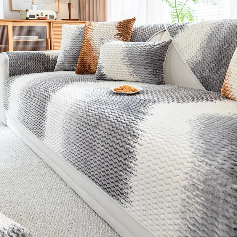 Geometric Pattern Short Plush Sofa Cover, 1 Count Non-slip Sofa Slipcover, Machine Washable Sofa Protector for Home Living Room Decor 5