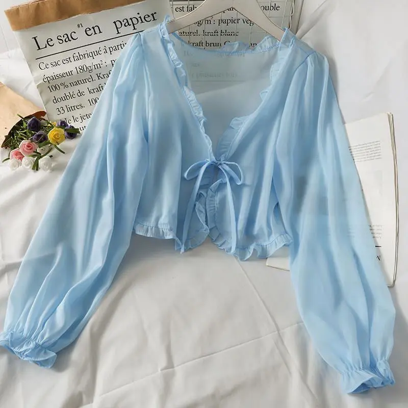 Áo Cardigan Voan Chống Nắng Cho Nữ, Hàng Mới Về Mùa Hè 2024, Dáng Rộng Vừa Vặn, Ngọt Ngào Và Dễ Phối Đồ, Màu Trơn Có Thể Mặc Ngoài Trời, Áo Dài Tay, Buộc Dây Cho Nữ