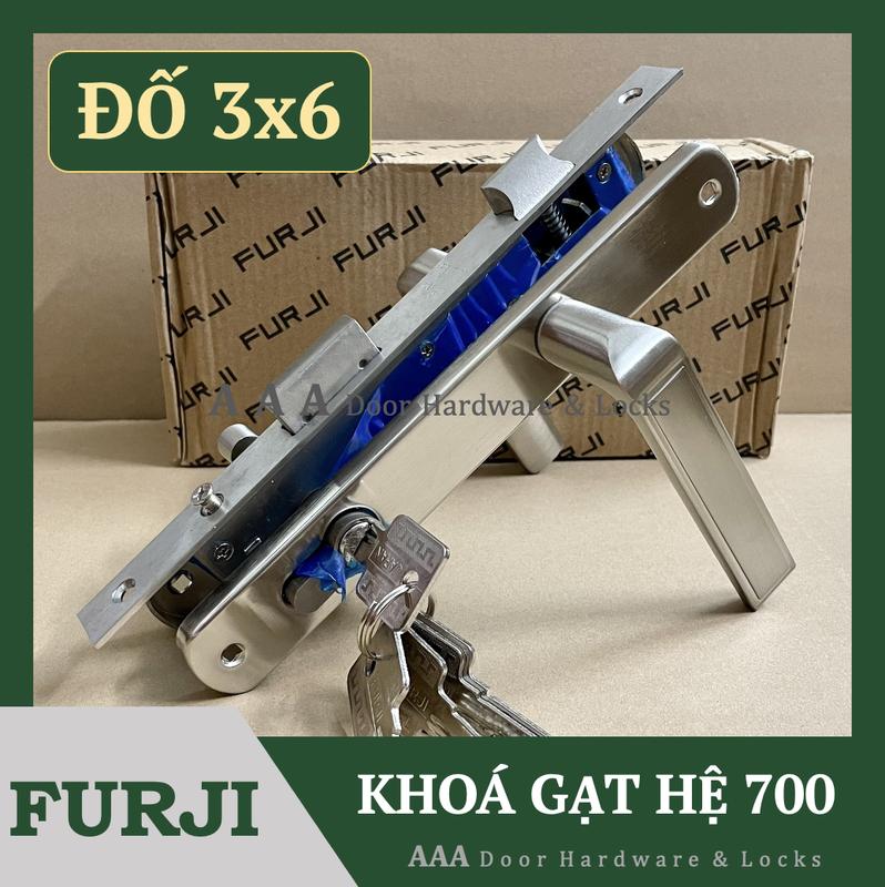 Khoá tay gạt FURJI hệ 700 trắng bóng dùng cho cửa nhôm, sắt, gỗ đố 3x6