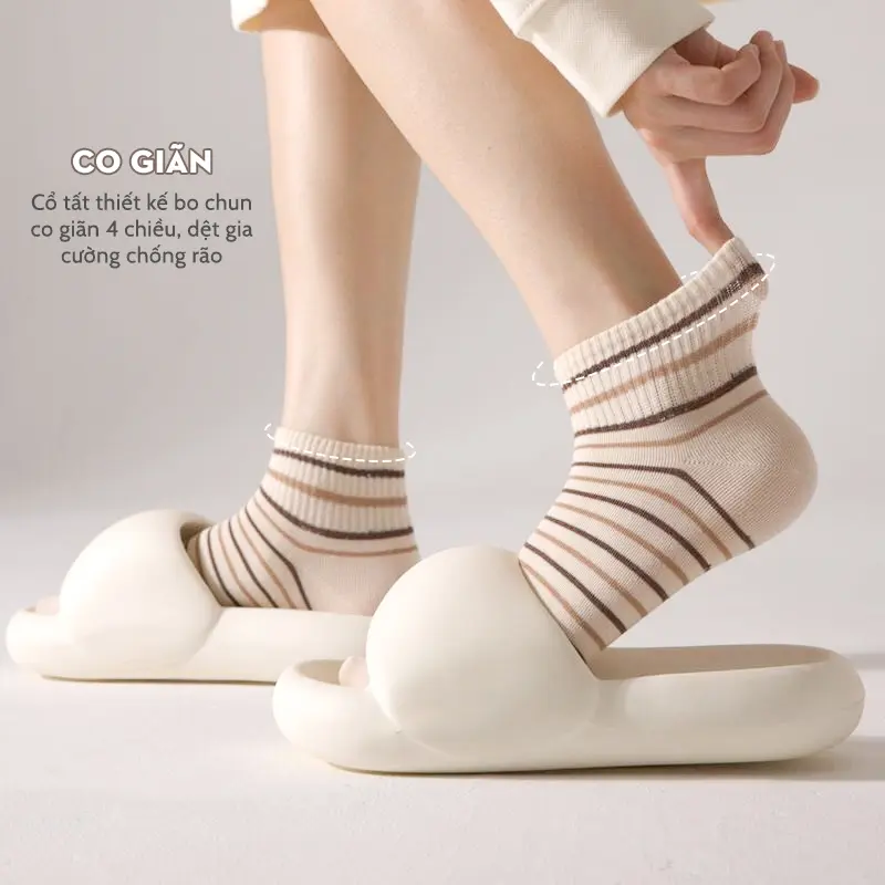 Tất cổ ngắn CHERRY chất liệu cotton, set 5 đôi họa tiết thêu dễ thương Nữ 6