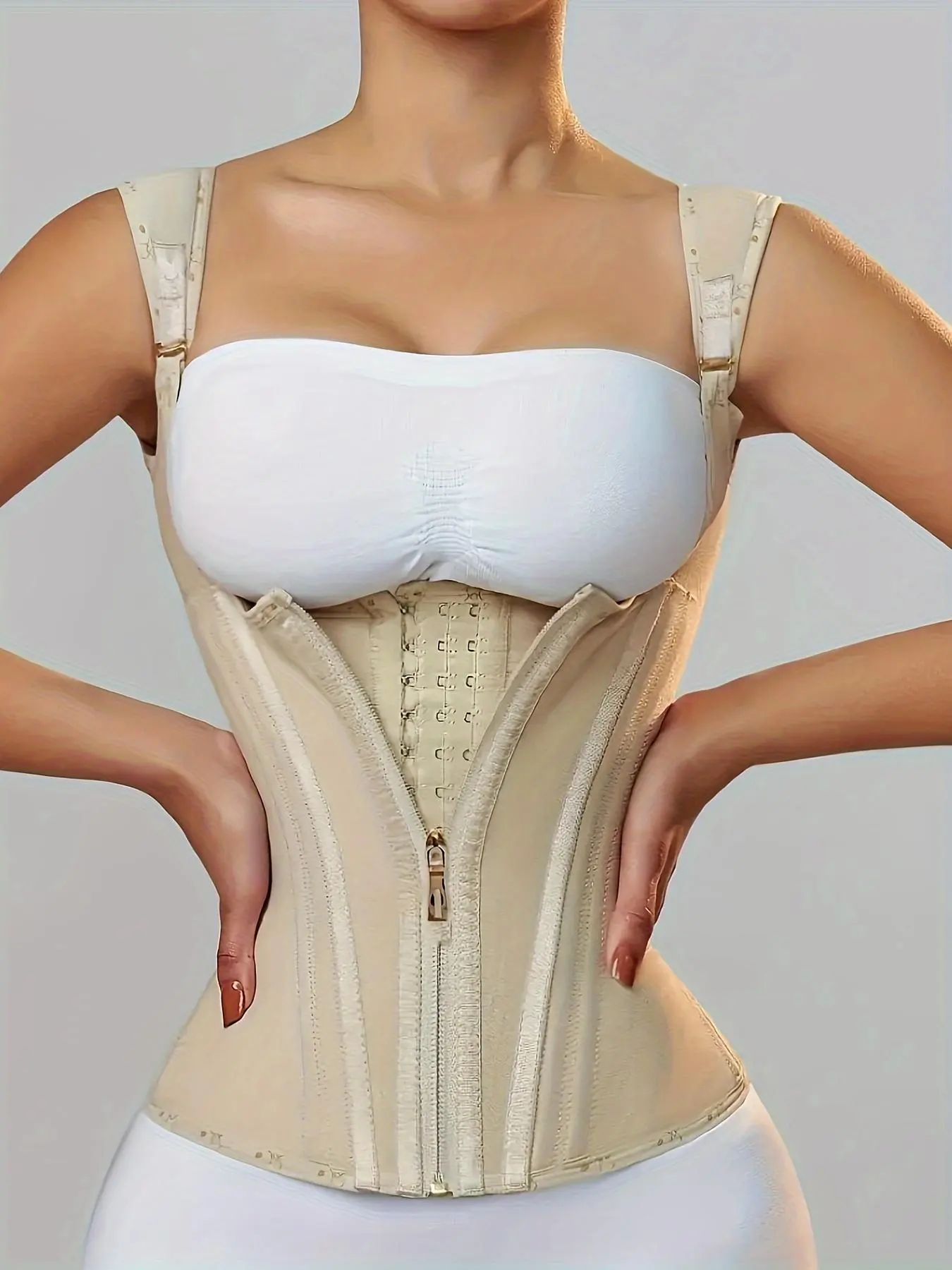 Women's Solid Color Zipper Waist Trainer, Adjustable Hook & Eye Closure Tummy Control Shaper, Waist Cincher for Women, Ladies Shapewear for Daily Wear