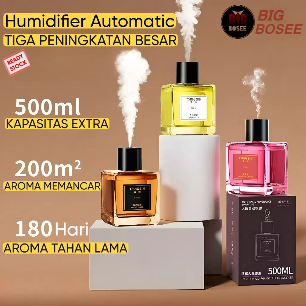 [AW] - Humidifier Diffuser Aromaterapi Spray Otomatis 500ML Pewangi Pengharum Ruangan Mode Spray Otomatis Kaca Mewah