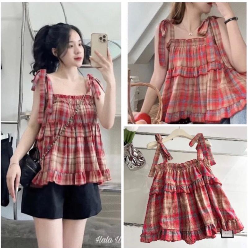 Set Đũi kẻ dây buộc nơ bèo tầng áo dây quần đùi 40-60kg by C-store86