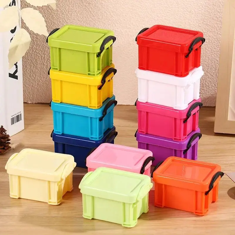 1pc Small Desktop Storage Box Mini Lock Buckle Stationery Cosmetics Storage Box Extra Small Desktop Storage Box Home Organizer