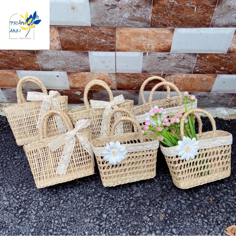 Túi Xách Cói Đính Hoa Siêu Đẹp - Túi Lục Bình Mini Vintage Siêu Xinh Chụp Ảnh, Dã Ngoại, Đi Biển, Trang Trí 8