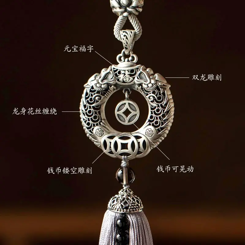Đồ Trang Trí Treo Xe Hơi, Rồng Tốt Lành May Mắn, Phụ Kiện Treo Nội Thất Ô Tô, Kết Cấu Bạc Sterling Cao Cấp Sáng Tạo, Mặt Dây Chuyền Gương Chiếu Hậu Ô Tô, Đồ Trang Trí Treo 2