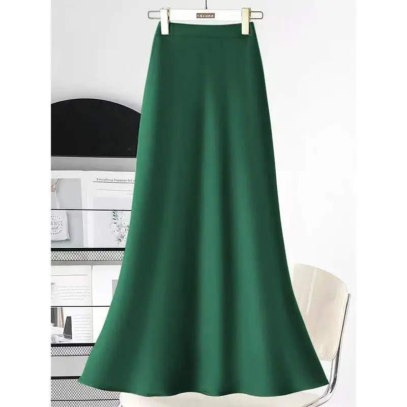 Váy Đuôi Cá Satin Acetate, Dài Trung Bình Thiết Kế Đẹp Mùa Hè Cho Nữ, Thiết Kế Độc Đáo Váy Cạp Cao Thiết Kế Độc Đáo, Thích Hợp Cho Năm 2024