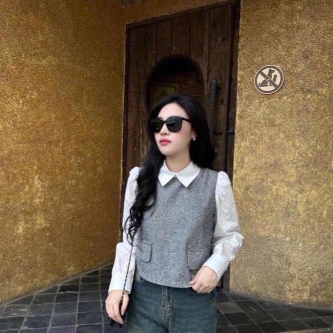 Áo sơ mi phối dạ 2 lớp cổ phối qccc cực xinh đẹp tiểu thư Nữ Shirt