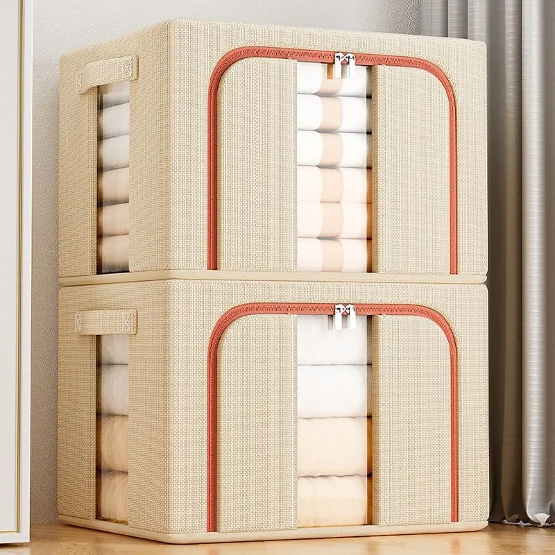 Kebutuhan keluargaLinen katun berkualitas tinggi Storage Box  Kotak penyimpanan pakaian besar  Serbaguna Rumah organizer box Lipat Frame baja  box storage organizer box storage 2