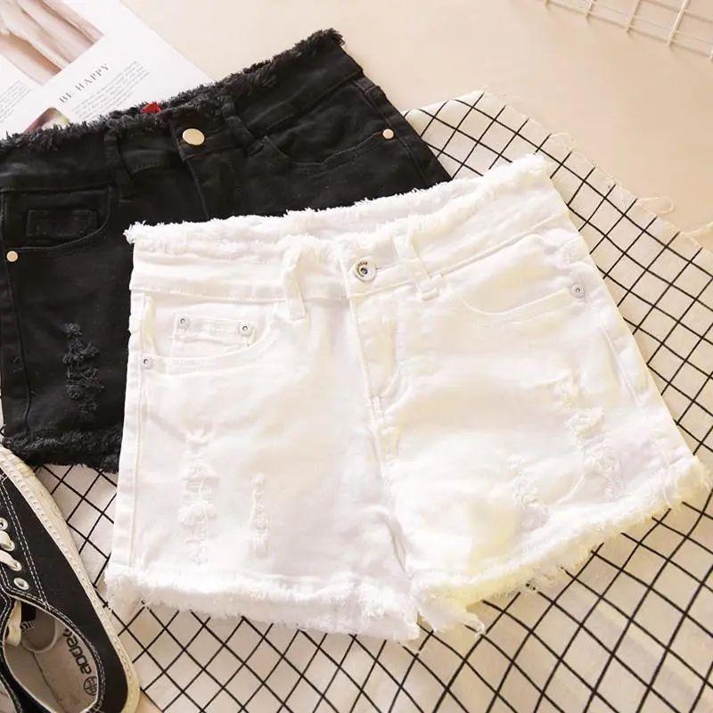 Quần Soóc Denim Co Giãn, Cạp Cao, Ôm Sát, Màu Đen Và Trắng, Phong Cách Hàn Quốc, Gợi Cảm, Quần Hot Mặc Trong Biến Mất, Dành Cho Nữ, Mặc Mùa Hè 7
